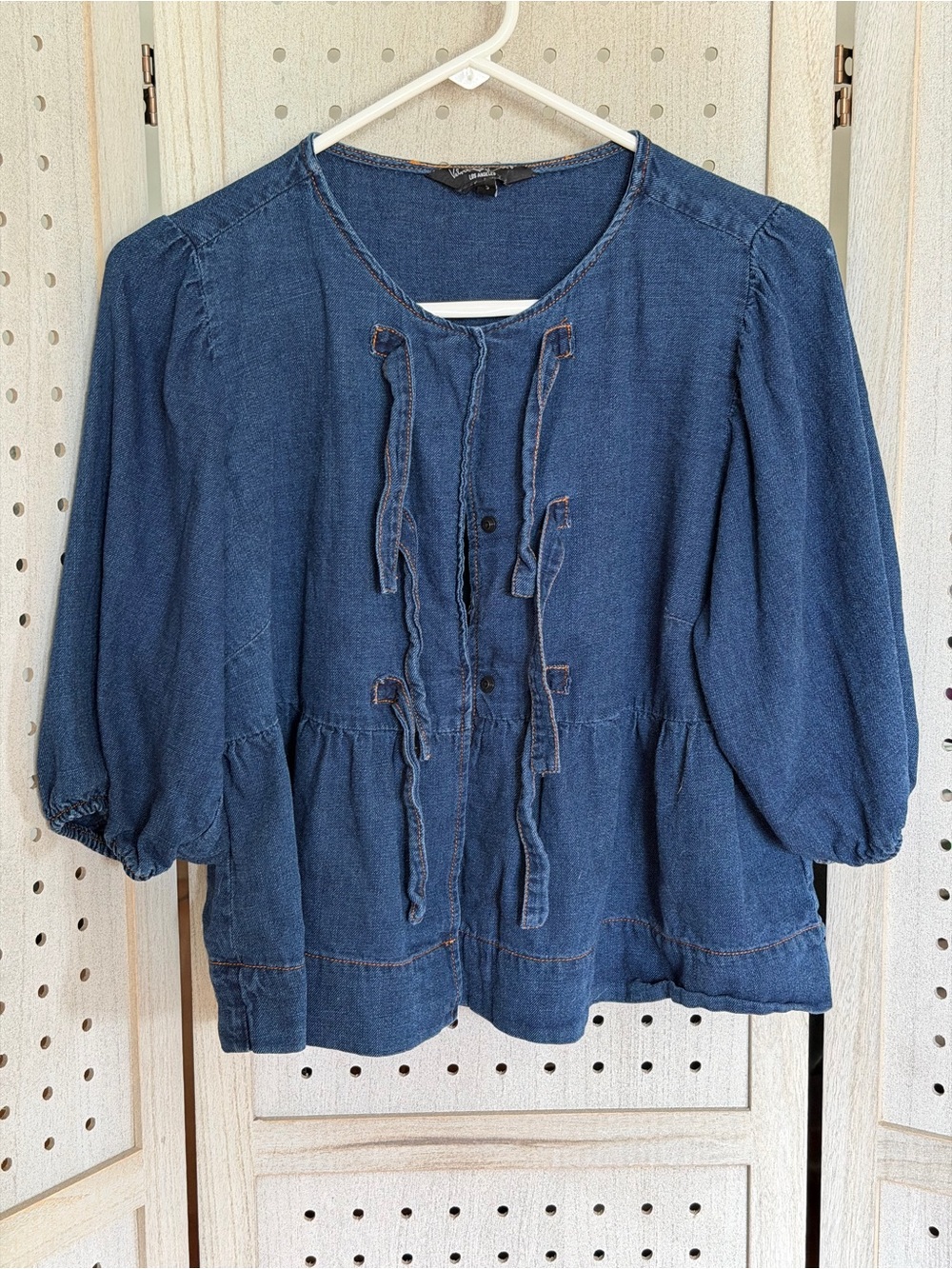 Velvet Heart Indigo Denim Tie-Front Peasant Top